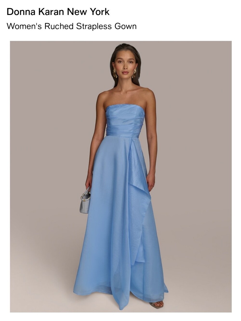 Donna Karan Sky Blue Strapless Ruched Evening Gown